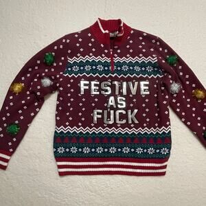 Spencer's Festive Burgundy Sweater with Multicolor Accents